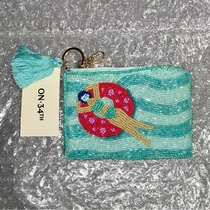 Beaded Coin Purse With Key Chain & Tassel, Color: Pool Blue